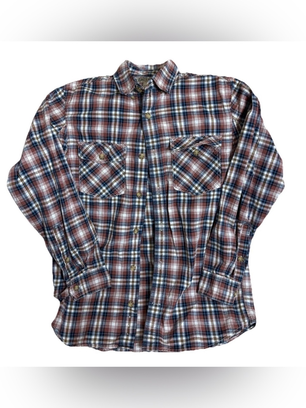 Duluth Trading Co Shirt Mens Medium Plaid Cotton Flannel Workwear Button Brown